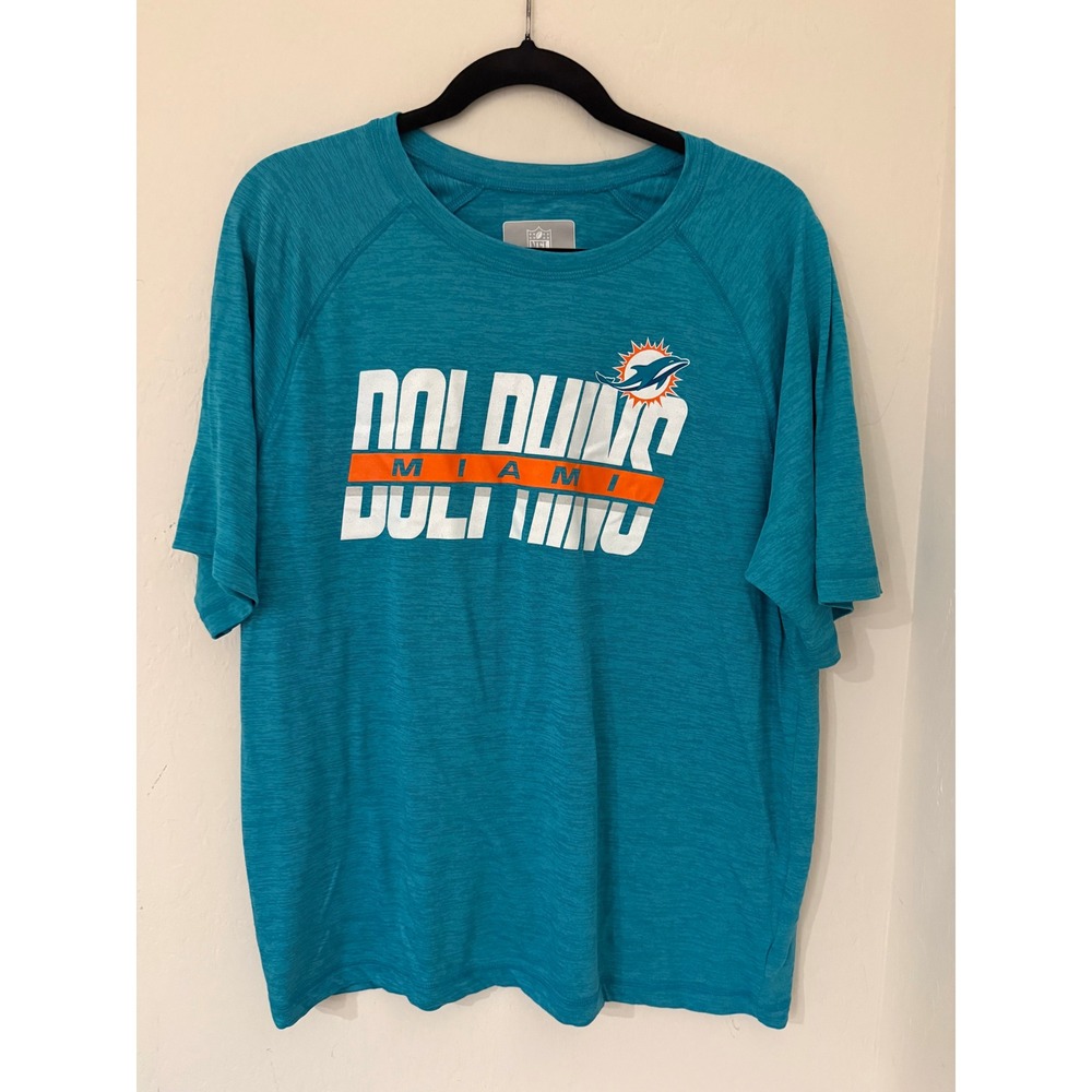 NFL Miami Dolphins Mens Aqua Heather Performance Graphic T-Shirt Size Large-NWOT